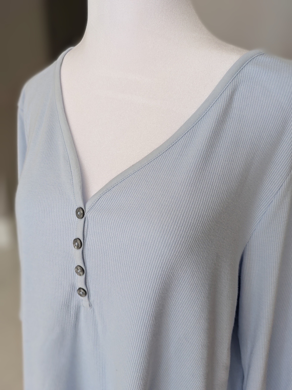 Old Navy Pale Blue Ribbed Slim Fit Top 3/4 Sleeve XXL NWT
